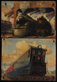 3z117 PENNSYLVANIA RAILROAD set of 2 16x 20 art prints '30s cool art of locomotives!