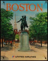 3z057 UNITED AIRLINES BOSTON travel poster '73 Hagel artwork of couple & Paul Revere's statue!