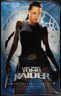 3z372 LARA CROFT TOMB RAIDER 2-sided vinyl banner '01 sexy Angelina Jolie, from popular video game!