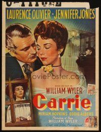 4a548 CARRIE Belgian '52 romantic art of Laurence Olivier & Jennifer Jones, William Wyler