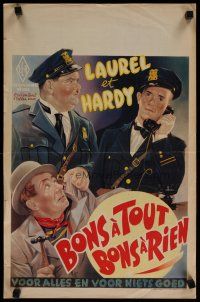 4a586 MIDNIGHT PATROL Belgian R50s great art of Stan Laurel & Oliver Hardy in police uniforms!