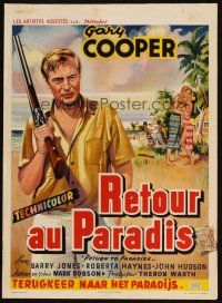 4a610 RETURN TO PARADISE Belgian '53 different art of Gary Cooper, from James A. Michener's story!