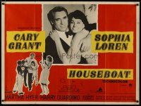 4a487 HOUSEBOAT British quad '58 romantic close up of Cary Grant & beautiful Sophia Loren!