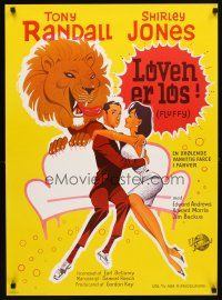 4a381 FLUFFY Danish '65 great art of huge lion & Tony Randall w/pretty Shirley Jones!