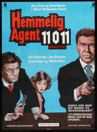 4a418 SHOTS IN 3/4 TIME Danish '65 art of secret agents w/guns & sexy Daliah Lavi!