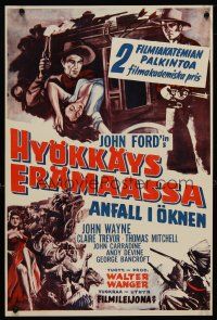 4a067 STAGECOACH Finnish '51 John Ford classic, art of John Wayne & Claire Trevor!