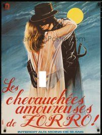 4a105 EROTIC ADVENTURES OF ZORRO French 23x32 '72 sexy rated Z masked hero, best Loris art!