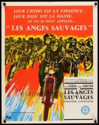 4a114 WILD ANGELS French 23x32 '66 art of biker Peter Fonda & sexy Nancy Sinatra on motorcycle!