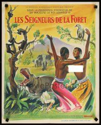 4a127 MASTERS OF THE CONGO JUNGLE French 15x21 '60 Grinsson art with topless natives & wildlife!