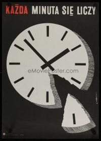 4a211 KAZDA MINUTA SIE LICZY Polish 19x27 '77 Mysyrowicz artwork of clock & missing time!
