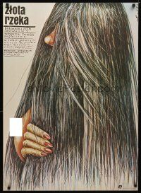 4a237 GOLDEN RIVER Polish 27x38 '83 Grybcheva's Zlatnata reka, Socha art of woman w/long hair!