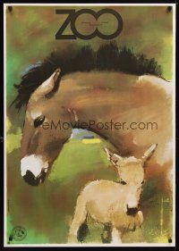 4a280 ZOO Polish 27x38 '79 cute Waldemar Swierzy art of horse & foal!