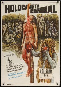 4a078 CANNIBAL HOLOCAUST Spanish '82 gruesome artwork of natives & body impaled on pole!