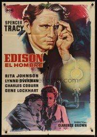 4a081 EDISON THE MAN Spanish R61 great image of Spencer Tracy as Thomas the inventor, plus cool art!