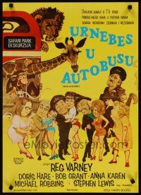 4a181 MUTINY ON THE BUSES Yugoslavian '72 Hammer, wacky artwork of cast by Arnaldo Putzu!