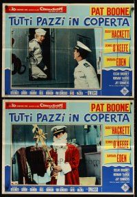 4a291 ALL HANDS ON DECK set of 8 Italian photobustas '61 Navy Captain Pat Boone, sexy Barbara Eden!