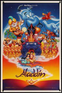 4b028 ALADDIN DS 1sh '92 classic Walt Disney Arabian fantasy cartoon, great art of cast!