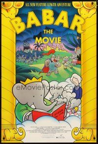 4b053 BABAR: THE MOVIE 1sh '89 cool art of classic cartoon elephants!