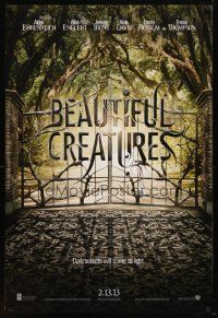 4b077 BEAUTIFUL CREATURES teaser DS 1sh '13 Alden Ehrenreich, Jeremy Irons, cool image of gate!