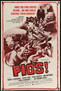 4b189 DADDY'S DEADLY DARLING 1sh '72 art of wacky killer PIGS, no one could control their hunger!!