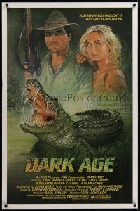 4b192 DARK AGE 1sh '87 John Jarratt, Nikki Coghill, Ernste art of crocodile horror down under!
