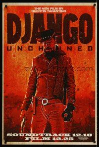 4b215 DJANGO UNCHAINED soundtrack advance 1sh '12 cool close-up image of Jamie Foxx in title role!
