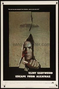 4b240 ESCAPE FROM ALCATRAZ 1sh '79 cool artwork of Clint Eastwood busting out by Lettick!