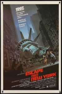 4b243 ESCAPE FROM NEW YORK studio style 1sh '81 John Carpenter, decapitated Lady Liberty by Barry E. Jackson!