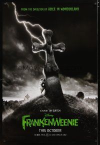 4b281 FRANKENWEENIE teaser DS 1sh '12 Tim Burton, horror image of wacky graveyard!