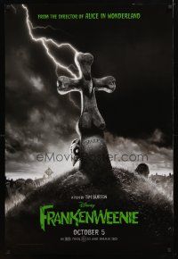 4b280 FRANKENWEENIE October 5 style teaser DS 1sh '12 Tim Burton, horror image of wacky graveyard!