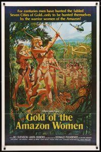 4b325 GOLD OF THE AMAZON WOMEN 1sh '79 sexy Anita Ekberg, Amazons shooting down helicopter w/bows!