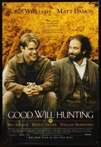 4b331 GOOD WILL HUNTING 1sh '97 great image of smiling Matt Damon & Robin Williams!