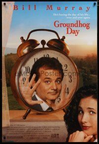 4b343 GROUNDHOG DAY 1sh '93 Bill Murray, Andie MacDowell, directed by Harold Ramis!