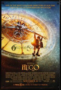 4b408 HUGO advance DS 1sh '11 Martin Scorsese, Ben Kingsley, cool image of kid hanging on clock!