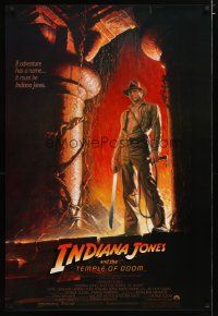 4b429 INDIANA JONES & THE TEMPLE OF DOOM 1sh '84 adventure is Ford's name, Bruce Wolfe art!