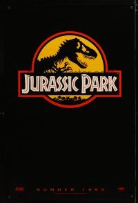 4b459 JURASSIC PARK teaser 1sh '93 Spielberg, Richard Attenborough re-creates dinosaurs!
