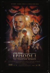 4b621 PHANTOM MENACE style B DS 1sh '99 George Lucas, Star Wars Episode I, art by Drew!