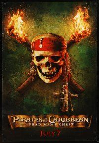 4b624 PIRATES OF THE CARIBBEAN: DEAD MAN'S CHEST teaser DS 1sh '06 great image of skull & torches!