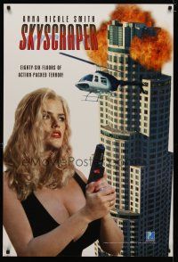 4b711 SKYSCRAPER 1sh '97 sexy busty Anna Nicole Smith w/gun, chopper, & exploding tower!