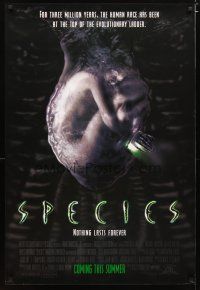 4b723 SPECIES advance 1sh '95 creepy artwork of alien Natasha Henstridge in embryo sac!