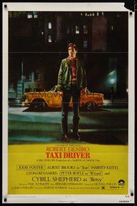 4b771 TAXI DRIVER 1sh '76 classic art of Robert De Niro by cab, directed by Martin Scorsese!