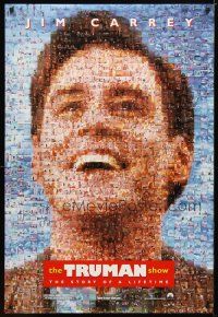4b803 TRUMAN SHOW teaser DS 1sh '98 really cool mosaic art of Jim Carrey, Peter Weir
