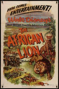 4d025 AFRICAN LION 1sh '55 Walt Disney jungle safari documentary, cool artwork!