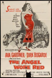 4d044 ANGEL WORE RED 1sh '60 sexy full-length Ava Gardner, Dirk Bogarde has a price on his head!