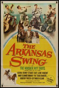 4d054 ARKANSAS SWING 1sh '48 Hoosier Hot Shots musical, cool image of band on motorcycles!