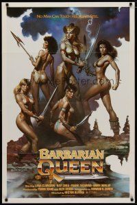 4d070 BARBARIAN QUEEN 1sh '85 sexy artwork of Lana Clarkson & female warriors by Boris Vallejo!