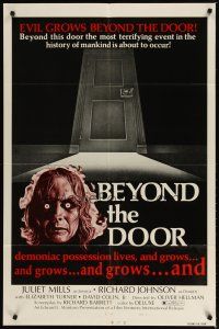 4d087 BEYOND THE DOOR style B 1sh '74 demonic possession lives, most terrifying event of mankind!