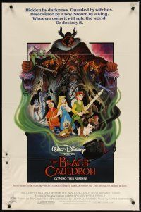 4d098 BLACK CAULDRON advance 1sh '85 first Walt Disney CG, cool fantasy art by P. Wensel!