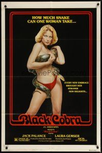 4d099 BLACK COBRA 1sh '76 wild sexy image of woman holding snake, Laura Gemser!