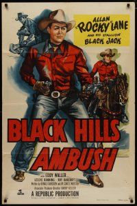4d102 BLACK HILLS AMBUSH 1sh '52 cool full-length art of cowboy Allan Rocky Lane pointing 2 guns!